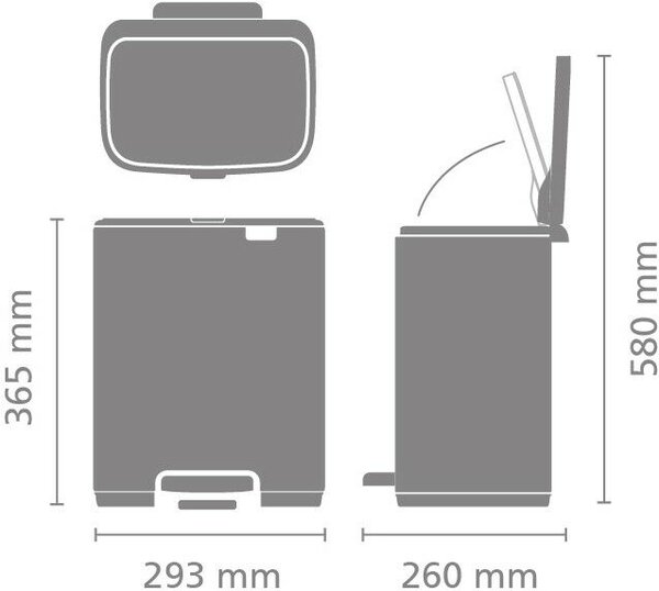 Brabantia Bo Pedal Bin pedálos hulladékgyűjtő szagmentesen záródó Soft-Close fedél, karcsú, négyzetes forma, műanyag tartály, 12L - C méret, acél, rózsaszín-lila - 255380