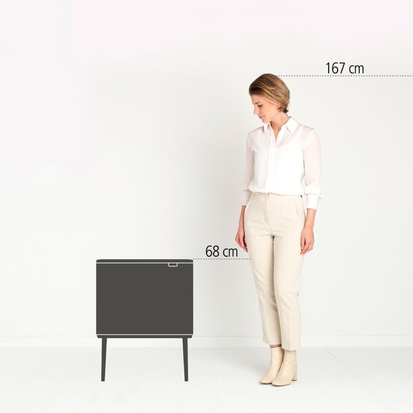 Brabantia Bo Touch Bin nyomófedeles szelektív hulladékgyűjtő, magasított, lábakon álló, műanyag tartály, 3x11L - X méret, acél, hamvasszürke - 255021