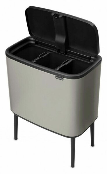 Brabantia Bo Touch Bin nyomófedeles szelektív hulladékgyűjtő, magasított, lábakon álló, műanyag tartály, 3x11L - X méret, acél, hamvasszürke - 255021