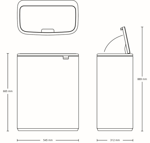 Brabantia Bo Touch Bin nyomófedeles hulladékgyűjtő XXL, padlón álló, műanyag tartály, 60L - M méret, acél, hamvasszürke - 255106