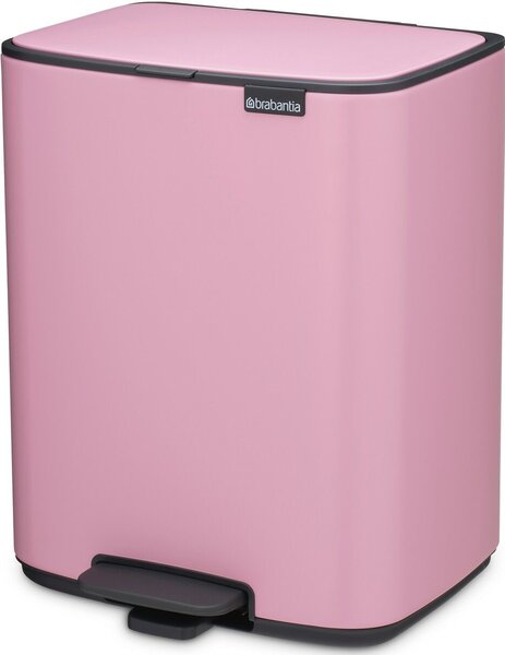 Brabantia Bo Pedal Bin pedálos hulladékgyűjtő szagmentesen záródó Soft-Close fedél, karcsú, négyzetes forma, műanyag tartály, 12L - C méret, acél, rózsaszín-lila - 255380