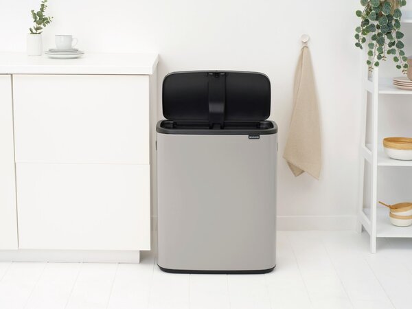 Brabantia Bo Touch Bin nyomófedeles hulladékgyűjtő XXL, padlón álló, műanyag tartály, 60L - M méret, acél, hamvasszürke - 255106
