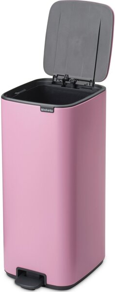 Brabantia Bo Pedal Bin pedálos hulladékgyűjtő szagmentesen záródó Soft-Close fedél, karcsú, négyzetes forma, műanyag tartály, 30L - O méret, acél, rózsaszín-lila - 255403
