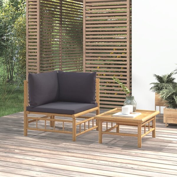 VidaXL 2 részes bambusz kerti ülőgarnitúra sötétszürke párnákkal