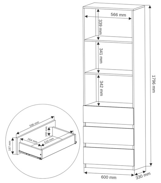 B3 könyvespolc fiókokkal - artisan