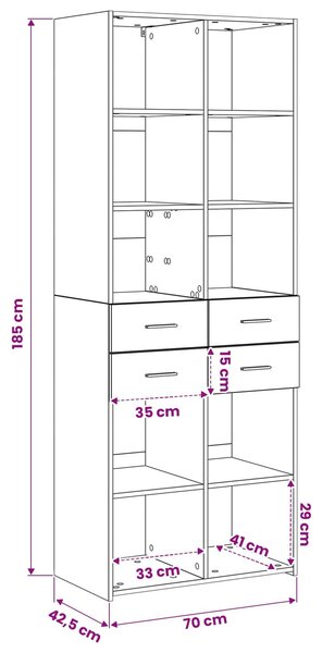 VidaXL Könyvszekrény Antik fa 30 x 42.4 x 185.2 cm