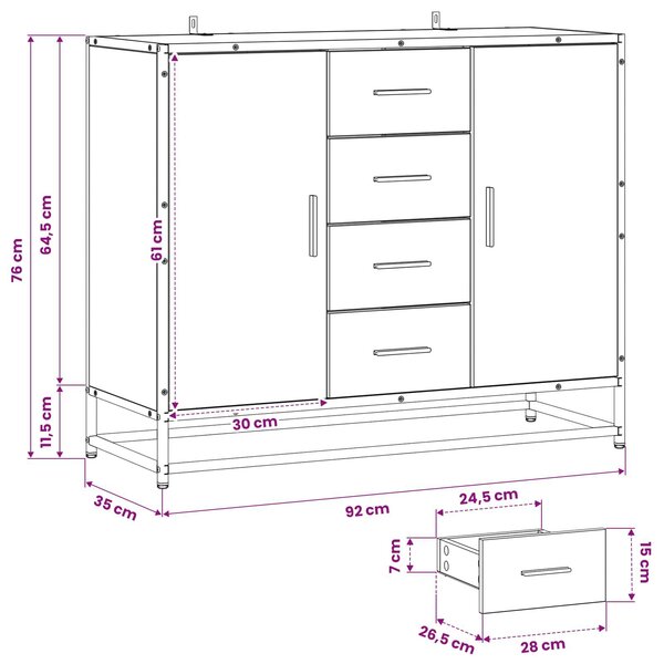 VidaXL Széf Fekete Tölgy 92 x 35 x 76 cm Szerelt Fa