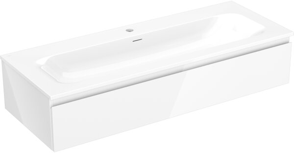 Mexen Orio, fürdőszobaszekrény 120 cm Vela mosdóval, 1 fiókkal, fényes fehér, 91A10-12023-1-BF00-W23M00