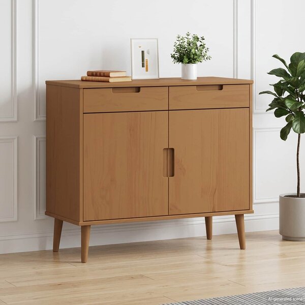 VidaXL Széf MOLDE Karamell 90 x 40 x 80 cm Tömör fenyőfa és szerelt fa