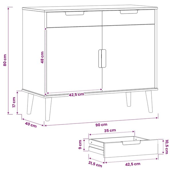 VidaXL Széf MOLDE Karamell 90 x 40 x 80 cm Tömör fenyőfa és szerelt fa