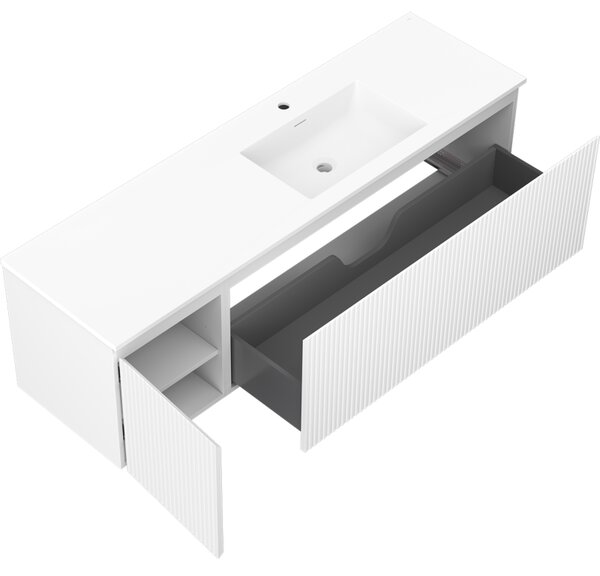 Mexen Rivel, fürdőszobaszekrény 160 cm jobb oldali Otis mosdóval, 1S, 1D, hornyolt, matt fehér, 91A23-16047-3-BBFF01-W18P01