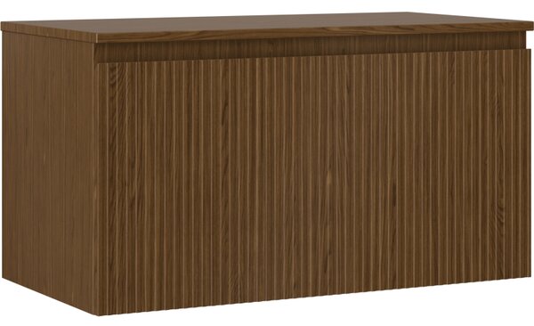 Mexen Rivel, fürdőszobaszekrény 90 cm-es munkalappal, 1 fiókkal, rovátkolt, diófa, 91A20-09047-1-BFC86