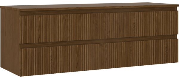 Mexen Rivel, fürdőszobaszekrény mosdó alá 140 cm, felsőrésszel, 2 fiókkal, rovátkolt, diófa, 91A20-14047-2-BFFC86