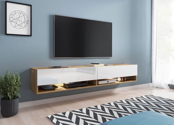 WILLA A TV-asztal 180 cm LED RGB világítással - wotan tölgy / fényes fehér