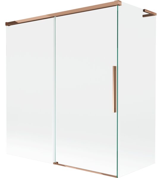 Mexen Rox, L kétszárnyú tolóajtós kádparaván 150 + 70 x 150 cm, 8 mm-es átlátszó üveg, rozéarany profil, 8C9L-150-070-60-00