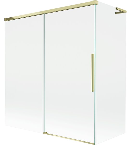 Mexen Rox, L tolóajtós, kétszárnyú kádparaván 150 + 70 x 150 cm, 8 mm-es átlátszó üveg, aranyfényű profil, 8C9L-150-070-50-00