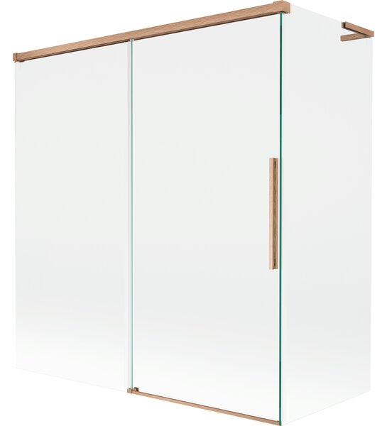 Mexen Rox, L tolóajtós, kétszárnyú kádparaván 150 + 70 x 150 cm, 8 mm-es átlátszó üveg, matt réz profil, 8C9L-150-070-65-00
