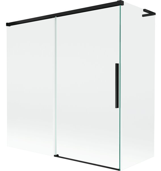 Mexen Rox, L tolóajtós, kétszárnyú kádparaván 160 + 70 x 150 cm, 8 mm-es átlátszó üveg, matt fekete profil, 8C9L-160-070-70-00