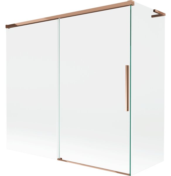 Mexen Rox, L tolóajtós, kétszárnyú kádparaván 170 + 70 x 150 cm, 8 mm-es átlátszó üveg, rozéarany profil, 8C9L-170-070-60-00