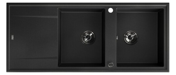 Laveo Megalo, 2 rekeszes gránit mosogató 1160x500x185 mm hosszú csepegtetővel, fekete, LAV-SBE_721B