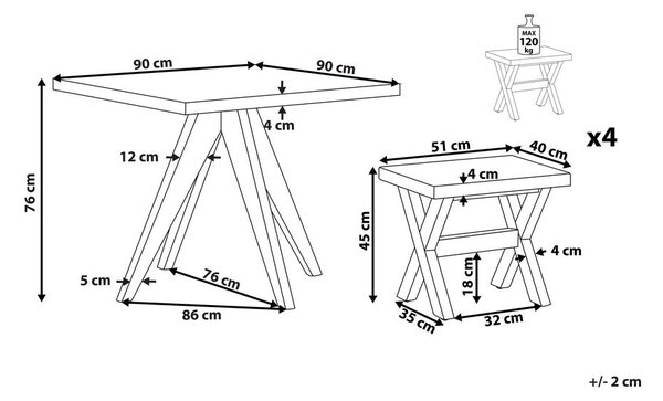 Kerti étkezőgarnitúra hokedlikkel 4 személyes OLBIA Szürke Beton