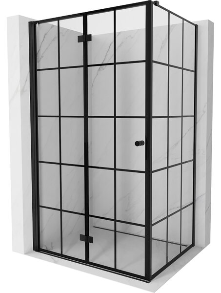 Mexen Mist-F T, 1 szárnyú összecsukható zuhanykabin bal oldali 80 x 70 cm, átlátszó üveg-fekete rács, 8A6T-080-070-70-77-L