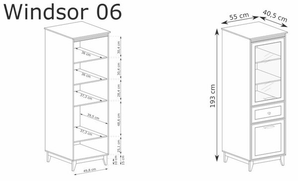 Windsor W-6 vitrin, kasmír / természetes tölgy