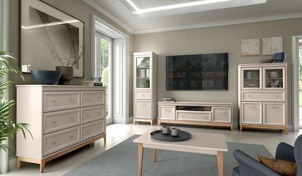 Windsor W-6 vitrin, kasmír / természetes tölgy