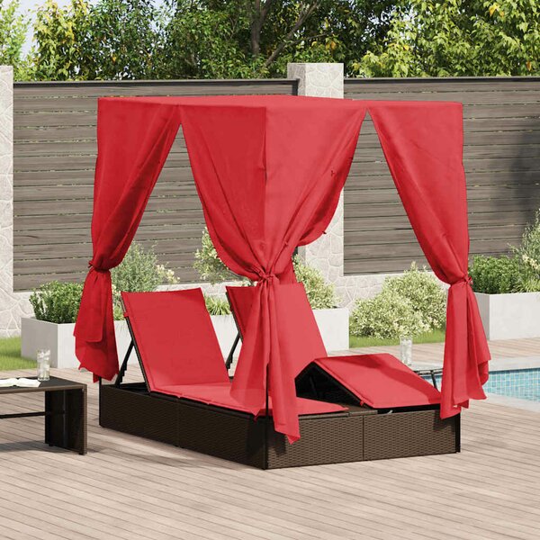 VidaXL Dupla napozóágy Állítható, 205 x 129 x 200 cm, polirattan, Piros