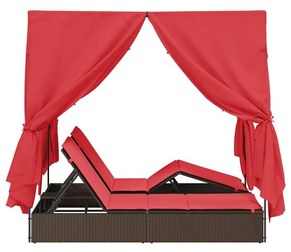 VidaXL Dupla napozóágy Állítható, 205 x 129 x 200 cm, polirattan, Piros