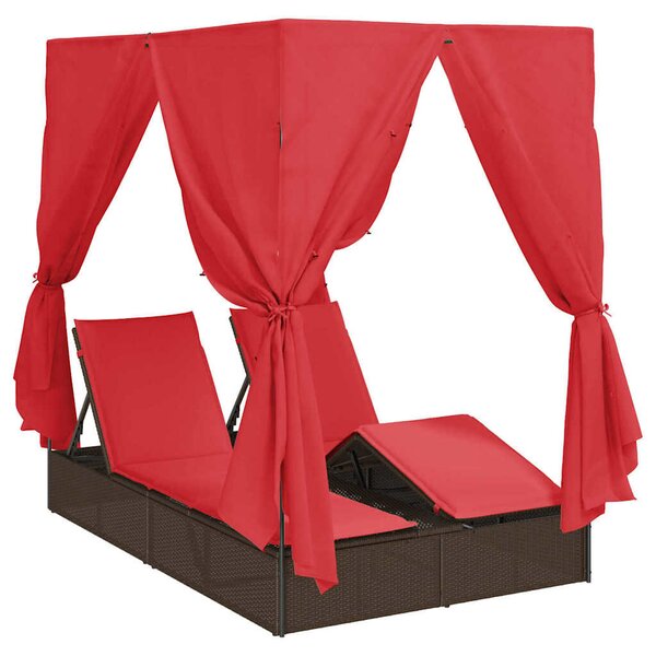 VidaXL Dupla napozóágy Állítható, 205 x 129 x 200 cm, polirattan, Piros