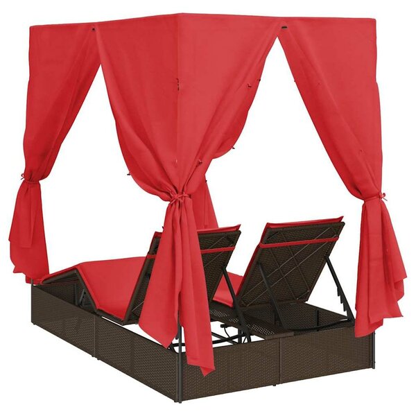 VidaXL Dupla napozóágy Állítható, 205 x 129 x 200 cm, polirattan, Piros