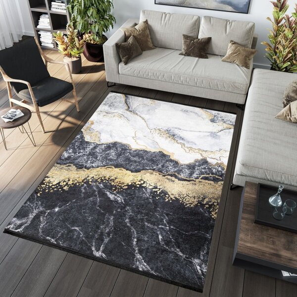 TOSCANA Modern fekete szőnyeg absztrakt mintával Szélesség: 80 cm | Hossz: 150 cm