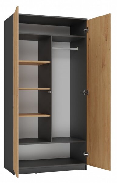 TAUNO kétajtós gardróbszekrény 90 cm - artisan tölgy / antracit