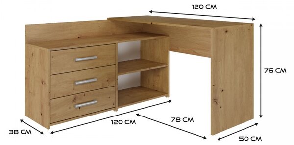 MIKOL íróasztal komóddal - artisan tölgy / antracit