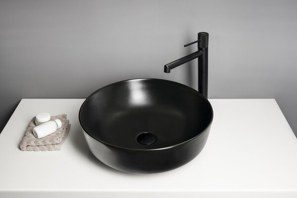 Sapho Sapho, RONDEA kerámia pultra szerelhető mosdó, átmérő 41cm, matt fekete, AR445B