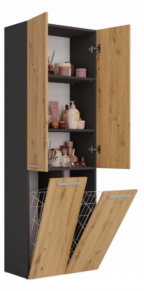 ATSO 2 fürdőszobai szekrény szennyes kosárral - artisan tölgy / antracit