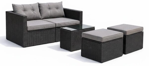 AVENBERG NEROLI Kerti rattan ülőgarnitúra - fekete/sötétszürke