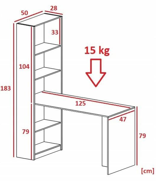 Iróasztal B-1 z regalem fehér