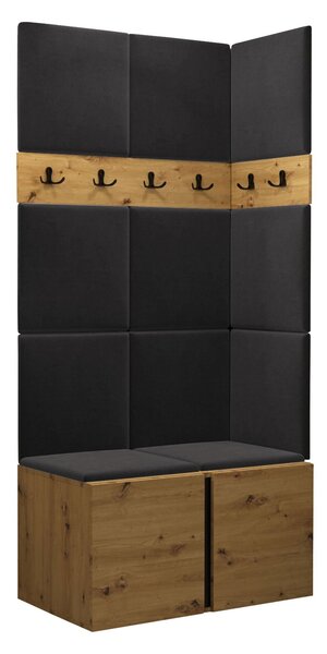 Előszoba garnitúra Pinis I, 186x84x46cm, Artisan tölgy, Kárpit, Laminált forgácslap