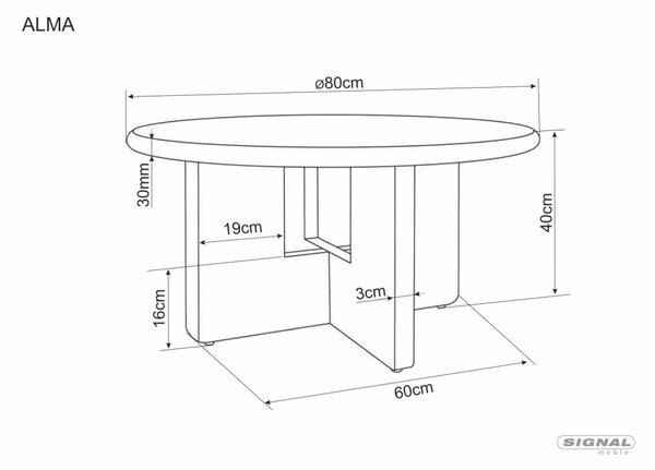 Alma Dohányzóasztal MDF Mikrocement Écru Tölgy