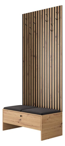 Előszoba garnitúra Donio IV, 206x85x44cm, Fekete, Artisan tölgy, Kárpit, Laminált forgácslap