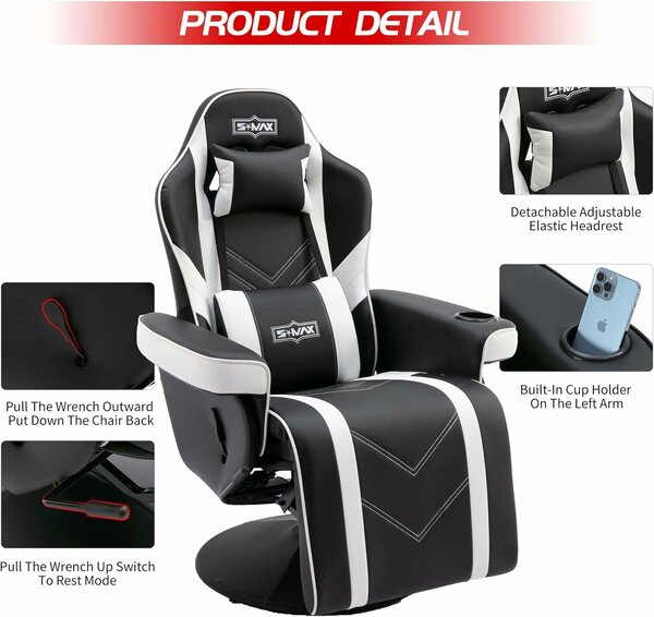 Ergonomikus Gamer Szék Lábtartóval és Zsebbel Kényelmes Fekete XL — számítógépes szék, irodai szék, gamer szék, lábtartós fotel, gamer bútor, munka szék, forgószék