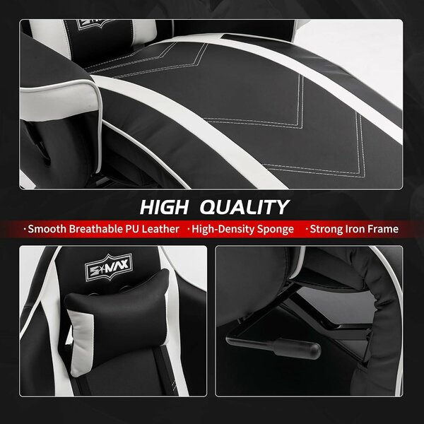 Ergonomikus Gamer Szék Lábtartóval és Zsebbel Kényelmes Fekete XL — számítógépes szék, irodai szék, gamer szék, lábtartós fotel, gamer bútor, munka szék, forgószék