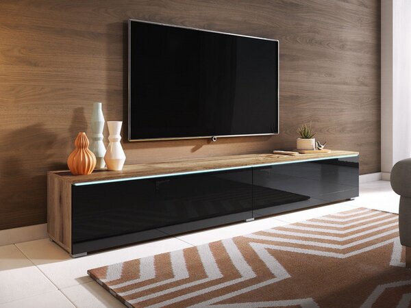 WILLA D TV-szekrény 180 cm - wotan tölgy / fényes fekete