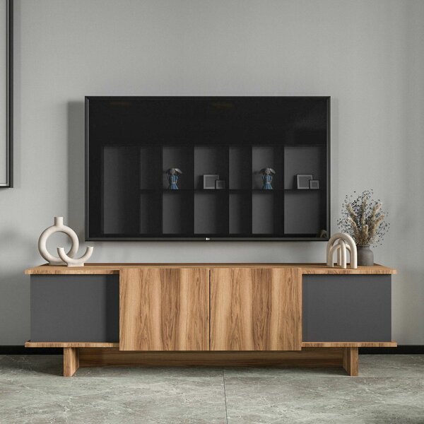 Comoda TV, Diana Anthracite, UnicUtil, Antracit-Nuc, Lățime: 180 cm, Înălțime: 50 cm, Adâncime: 33 cm, 360ALE1705EMG