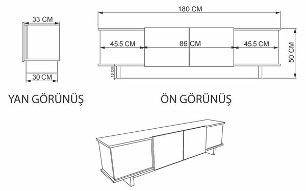 Comoda TV, Diana Anthracite, UnicUtil, Antracit-Nuc, Lățime: 180 cm, Înălțime: 50 cm, Adâncime: 33 cm, 360ALE1705EMG