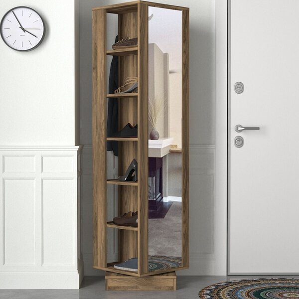 Roll Mirrored Coat Stand Walnut