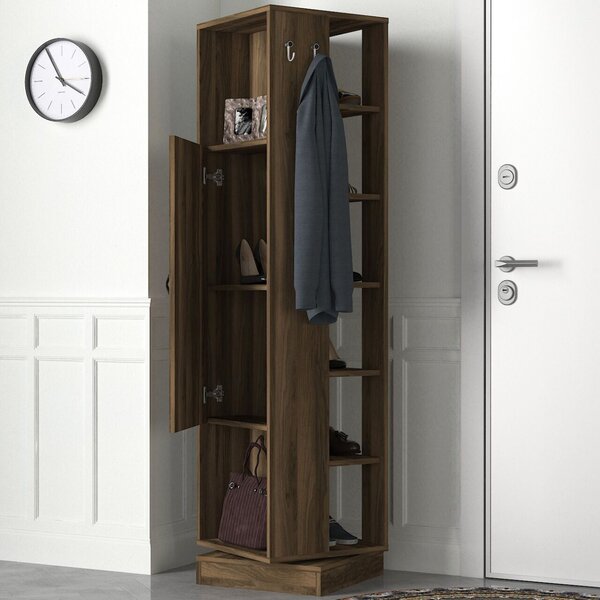 Roll Mirrored Coat Stand Walnut