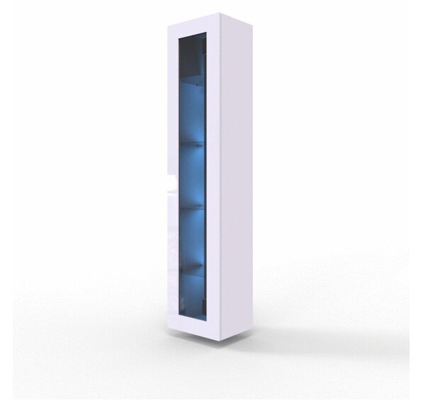 ASHTON 180 üvegajtós szekrény LED világítással - fényes fehér